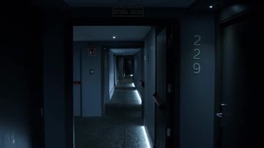 interior of modern corridor, light in the dark, light at the end of the tunnel