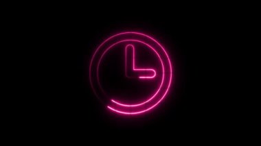 Parlayan neon çizgili saat simgesi siyah arkaplanda izole edildi. Zaman sembolü. vektör.