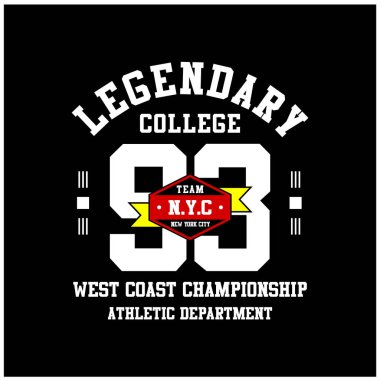 Tişört tasarımı için efsanevi üniversite tipografisi, vektör illüstrasyonu