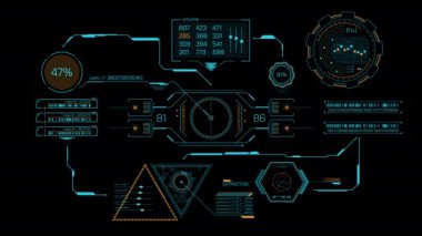 Yüksek teknoloji ve gelecek teknolojileri için HUD arayüzü, alfa kanalında canlandırıldı.