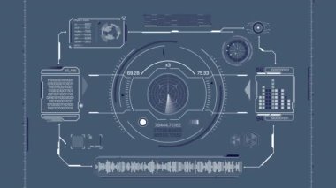 HUD ve infografik elementlerle yüksek teknoloji arayüzü içindeki bilginin analizi, alfa kanalındaki animasyon.