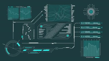 Yüksek teknolojili bir ekrandaki veri analizi HUD ve infografik elementler, alfa kanalındaki animasyon.