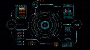 Yüksek teknolojili bir ekrandaki dijital bilginin analizi HUD ve bilgi grafikleri, alfa kanalında animasyon.