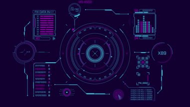 Yüksek teknolojili bir ekranda dijital bilgi işleme HUD ve bilgi grafikleri, alfa kanalında animasyon.