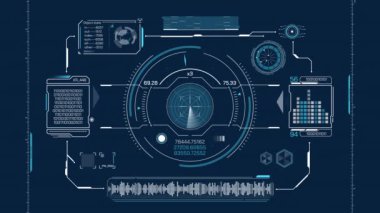 HUD ve infografik elementlerle yüksek teknoloji arayüzü içinde veri işleme, alfa kanalında animasyon.