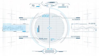 Yüksek teknolojili bir arayüzde HUD ve bilgi grafikleri elemanları ile dijital bilgi işleme, alfa kanalında animasyon.