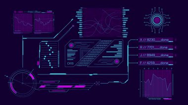 Yüksek teknolojili ekranda HUD ve bilgi grafikleri öğeleri ile bilgi işleme, alfa kanalında animasyon.