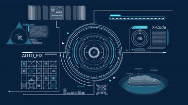 Yüksek teknolojili HUD ve bilgi grafikleri öğeleri içeren bir ekranın analizi, alfa kanalında animasyon.