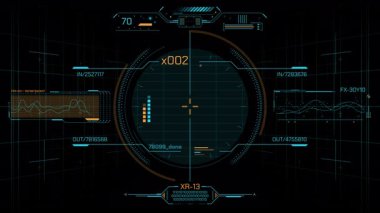 Yüksek teknolojili bir arayüzde HUD ve bilgi grafikleri elemanları ile dijital bilgi işleme, alfa kanalında animasyon.