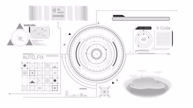 Yüksek teknolojili bir ekranda HUD ve bilgi grafikleri öğeleri ile bilgi işleme, alfa kanalında animasyon.