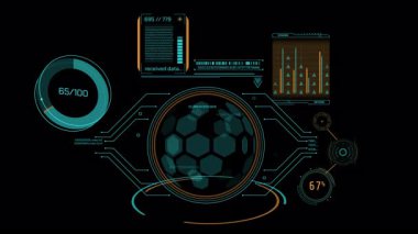 HUD ve infografik elementlerle yüksek teknoloji arayüzü içinde veri dönüşümü, alfa kanalında animasyon.