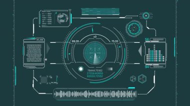 HUD ve infografik elementlerle yüksek teknoloji arayüzü içinde veri analizi, alfa kanalında animasyon.