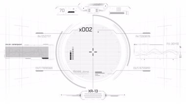 HUD ve bilgi grafikleri elemanları ile yüksek teknolojili bir arayüzde dijital verilerle çalışmak, alfa kanalında animasyon.