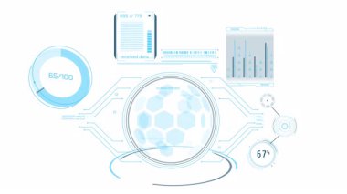 HUD ve infografik elementlerle yüksek teknoloji arayüzü içinde veri dönüşümü, alfa kanalında animasyon.