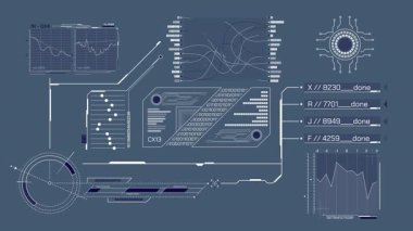 Yüksek teknolojili ekranda HUD ve bilgi grafikleri öğeleri ile bilgi işleme, alfa kanalında animasyon.