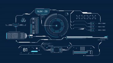 Yüksek teknoloji ve gelecek teknolojileri için HUD arayüzü, alfa kanalında canlandırıldı.