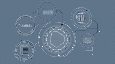 Yüksek teknolojili bir ekrandaki dijital verilerin analizi ve kodlaması HUD ve infografik öğeler, alfa kanalında animasyon.