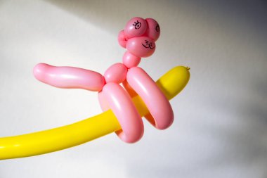 Renkli balondan yapılmış hayvan figürü. Mesaj için yer var. Yüksek kalite fotoğraf