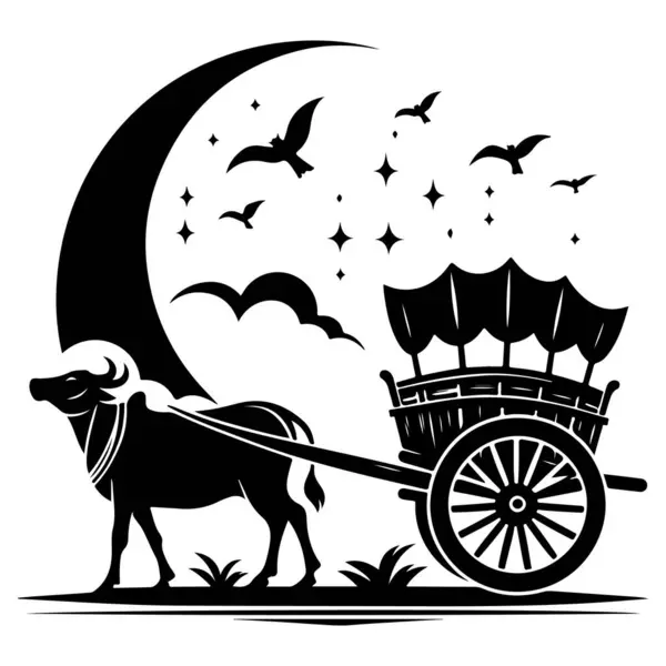 stock vector Bullock Cart silhouette design vector style riding on the moon vector illustration