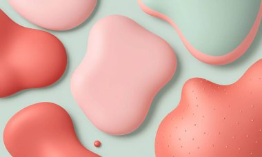 Fluid organic shapes in light pink, mint, and coral with small dots clipart