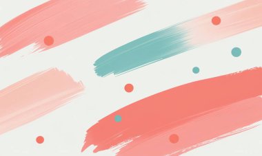 Soft pastel brush strokes with minimal dot accents in coral and teal clipart