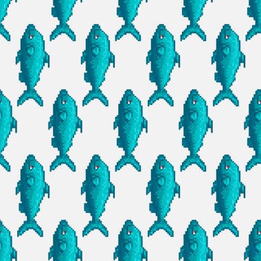 Zarif pikselli yunus, el değmemiş beyaz arka planda pürüzsüz bir şekilde yüzüyor.