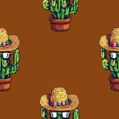 Kırsal kahverengi arka plan, boho dekor için dikişsiz kovboy kaktüsü deseni.