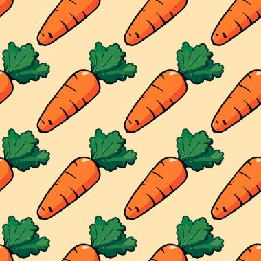 Kremsi arka planda mevsimsel tasarımlar için kusursuz sonbahar havuç hasat şablonu.