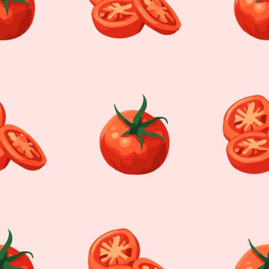 Kırsal sebze temalı dekorlar için yumuşak pembe arka planda kusursuz sonbahar domates deseni