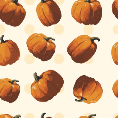 Bej benekli arka planda sonbahar balkabaklarıyla kusursuz vektör deseni
