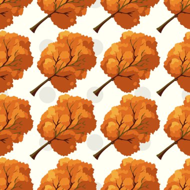 Sonbahar ağaçları ve yapraklarının kusursuz vektör deseni. Sonbahar temalı tasarımlar, duvar kağıtları, kumaşlar, mevsimlik projeler için mükemmel..