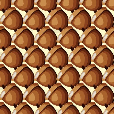 Sarı arka planda meşe palamudu, kozalak ve sonbahar yaprakları ile kusursuz vektör deseni, sonbahar sezonu tasarımı