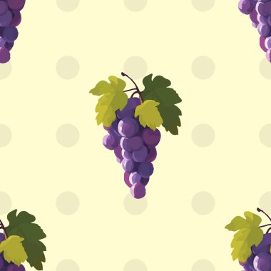 Üzüm kümeleri ve yapraklarla kusursuz vektör deseni, üzüm bağı tasarımı