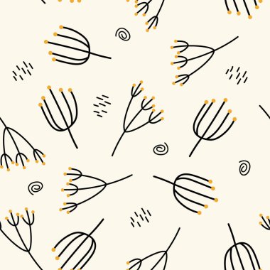 Sonbahar karalama yaprakları ve çiçekleriyle kusursuz vektör deseni