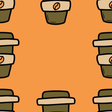 Kahve fincanıyla sonbahar kusursuz vektör deseni. Basit karalama biçimi