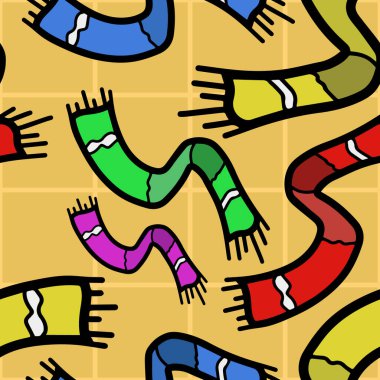 Sonbahar ve kış renksiz eşarplı vektör deseni. Basit karalama biçimi