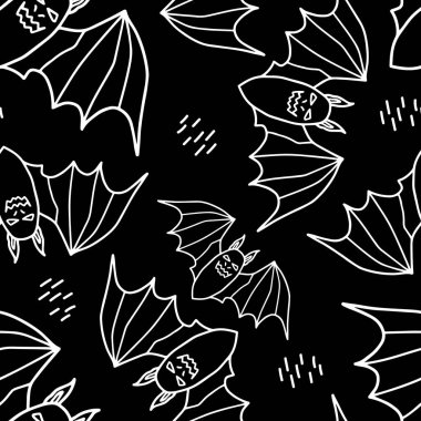 Renkli yarasalarla kusursuz vektör Cadılar Bayramı deseni. Basit karalama biçimi