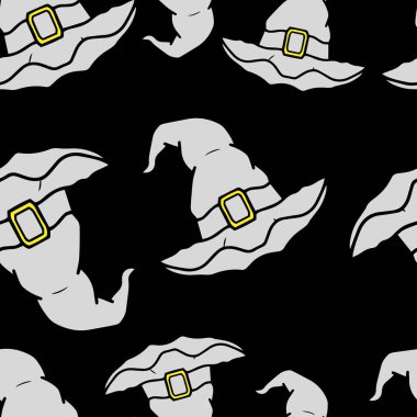 Kusursuz vektör Cadılar Bayramı deseni, renkli şapkalı. Basit karalama biçimi