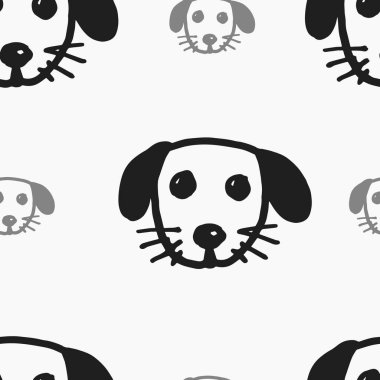 Şirin, tüylü köpekleri olan kusursuz bir vektör deseni. Basit karalama stili. Izgara