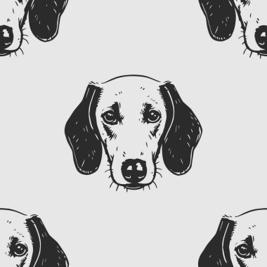 Şirin, tüylü köpekleri olan kusursuz bir vektör deseni. Basit karalama stili. Izgara