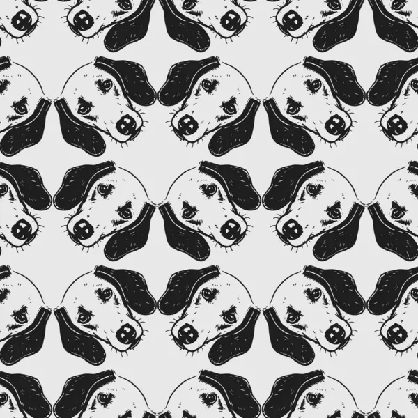 Şirin, tüylü köpekleri olan kusursuz bir vektör deseni. Basit karalama stili. Izgara