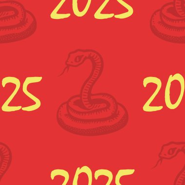 2025 'in hayvan sembolü yılanlı kusursuz vektör deseni. Basit karalama stili. Izgara