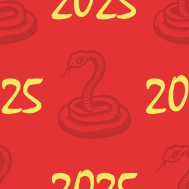 Seamless vector pattern with snakes, the animal symbol of 2025. Simple doodle style. Grid clipart