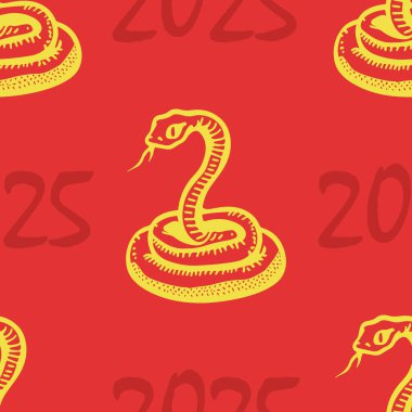 2025 'in hayvan sembolü yılanlı kusursuz vektör deseni. Basit karalama stili. Izgara