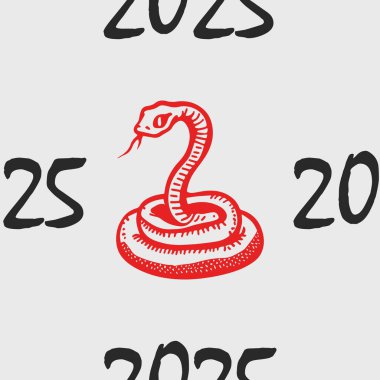 2025 'in hayvan sembolü yılanlı kusursuz vektör deseni. Basit karalama stili. Izgara