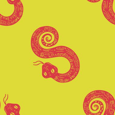 2025 'in hayvan sembolü olan 8 ya da sonsuzluk şeklinde yılanlı kusursuz vektör deseni. Basit karalama stili. Izgara