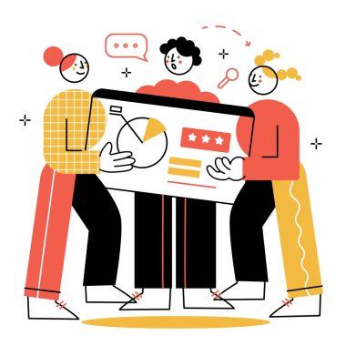 Takım çalışması pazarlaması. İş çözümleri, girişim, zaman yönetimi, planlama ve strateji. Geometrik biçimdeki vektör illüstrasyonu.