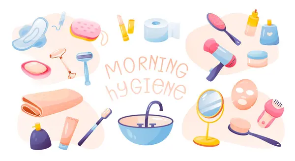 Morning Hygiene Collection Set Items Morning Feminine Hygiene Self Care — Stock Vector