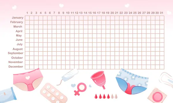Menstruation Calendar Women Period Tracker Calendar Critical Days Marking Menstrual — Stock Vector