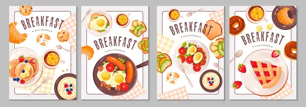 健康的な朝食セットのチラシ 健康食品メニュー 朝食と家庭料理のコンセプト バナー プロモーション フライヤーのためのベクトルテンプレート — ストックベクタ